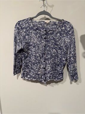 Garnet Hill Navy & White Marled Button-Front Cardigan
